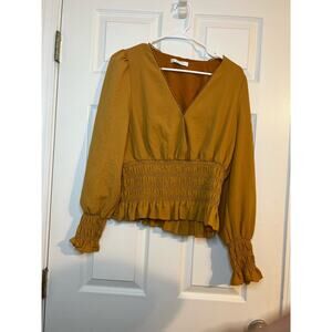 WAYF Boutique Boho Mustard Yellow Deep- V Fitted Blouse Sz: Large